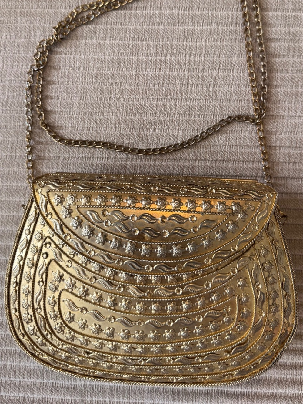 Vintage Gold Silver Zardozi Embroidered Evening Bag Chain Shoulder Clutch